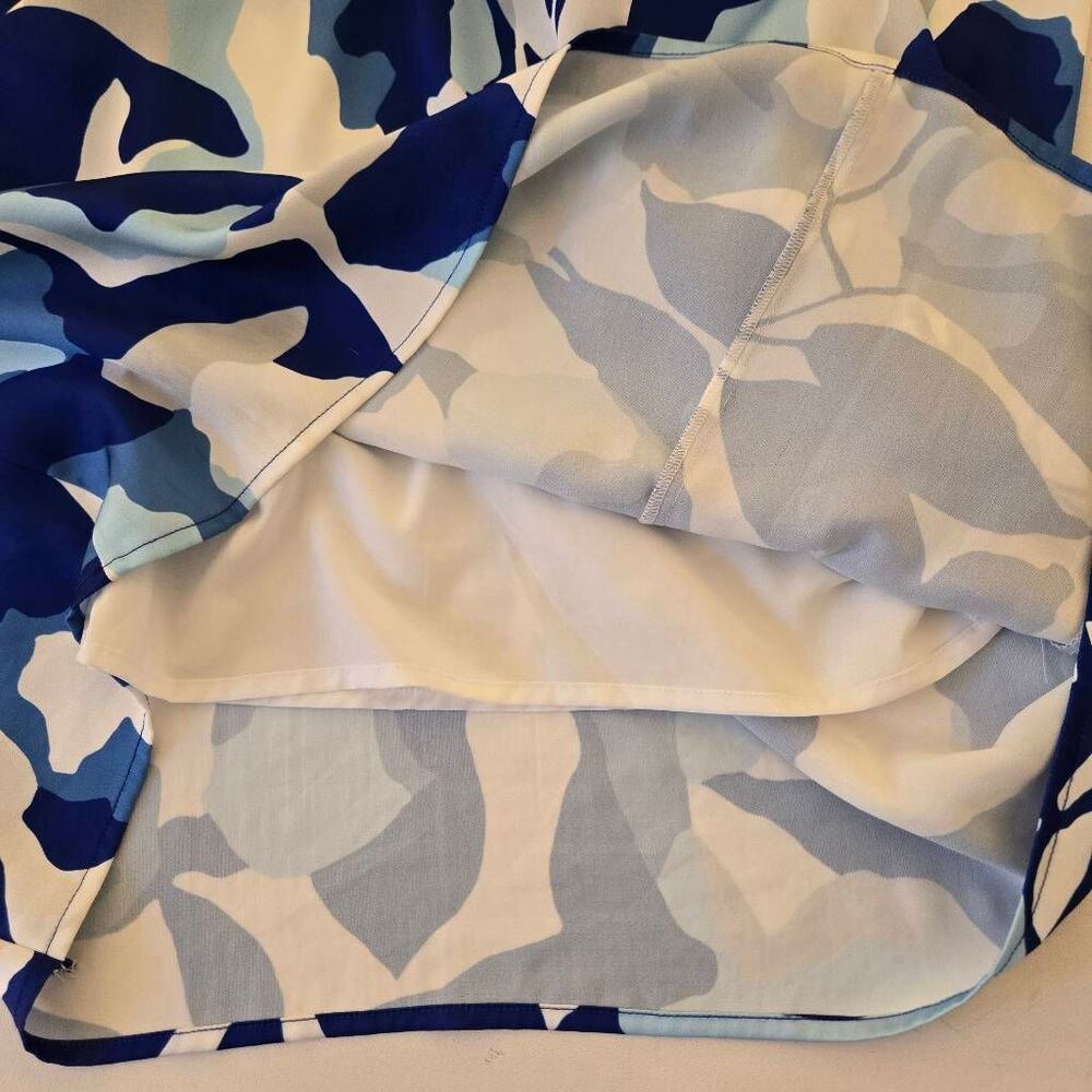 Ming Wang Womens Floral Print Crepe de Chine Shift Dress Blue White Large - Picture 9 of 11